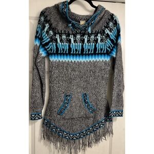 Alpaca Hoodie Sweater Women‎ Size Small Gray Southwestern Baja Peru Fringe
